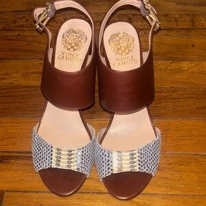 Vince Camuto Brown and Cream Patterned Sandals
